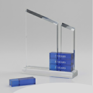 Clear Blue Crystal Trophy with Clear Base