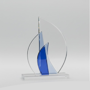Clear Blue Crystal Trophy with Clear Base