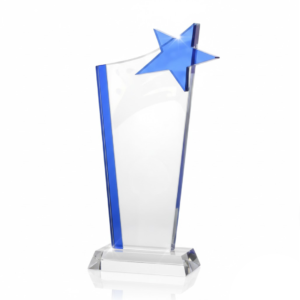 Clear Blue Crystal Trophy with Clear Base