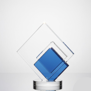 Clear Blue Crystal Trophy with Clear Base