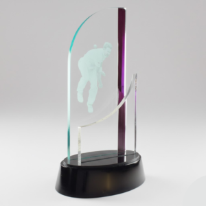Clear Blue Crystal Trophy with UV Printing