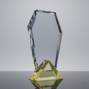 Clear Crystal Trophy with Engraving and Yellow Base