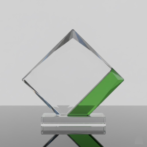 Clear Green Crystal Trophy with Engraving