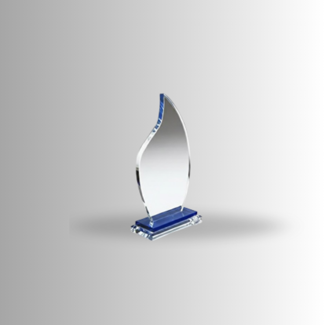 Clear Crystal Trophy with Blue Base