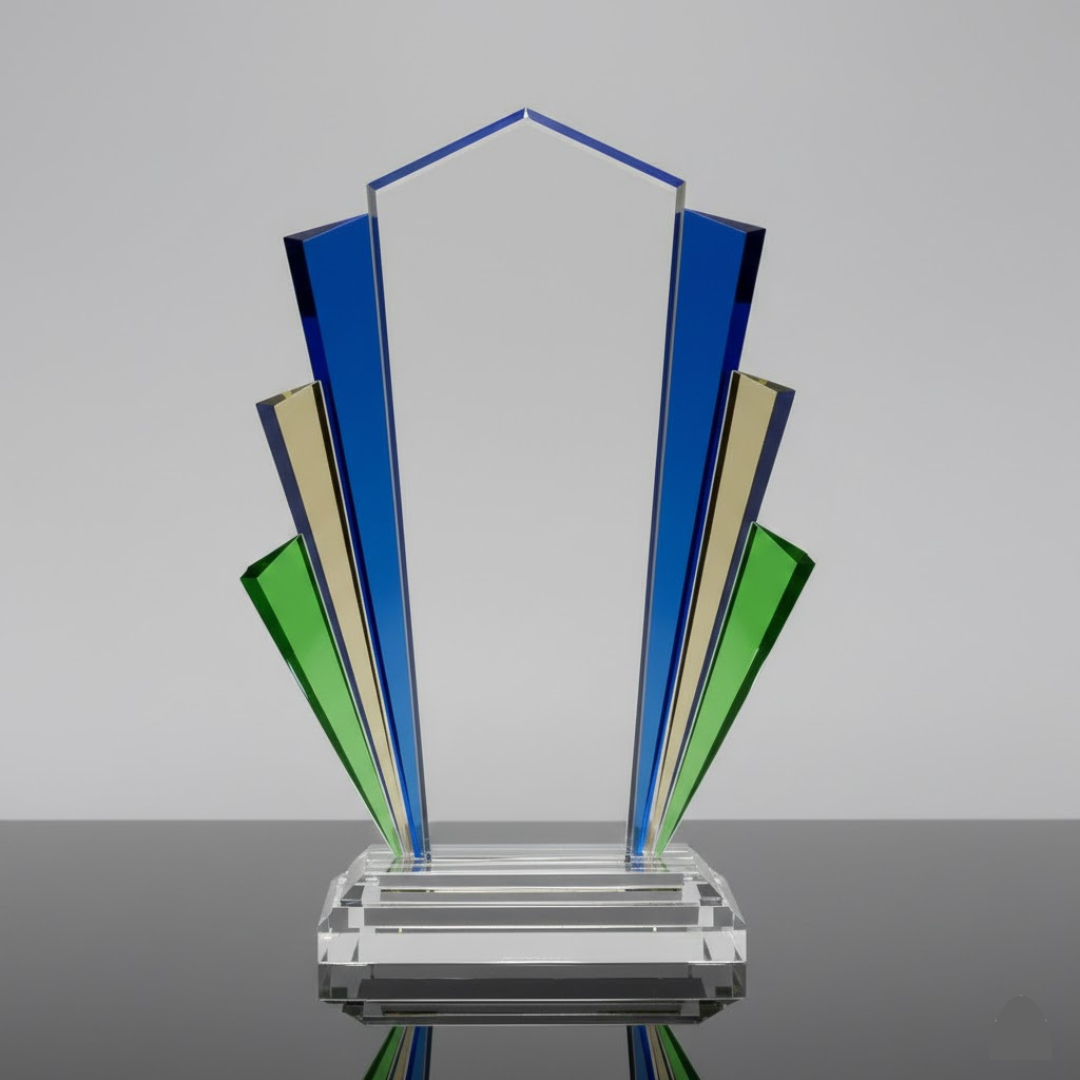 Clear Blue/Green/Yellow Crystal Trophy