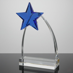 Selfstanding Clear Blue Crystal Trophy