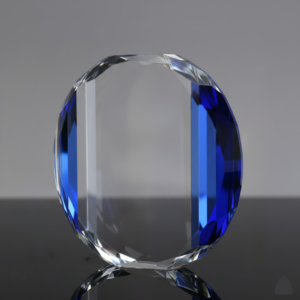 Selfstanding Clear Blue Crystal Trophy