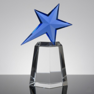 Selfstanding Clear Blue Crystal Trophy