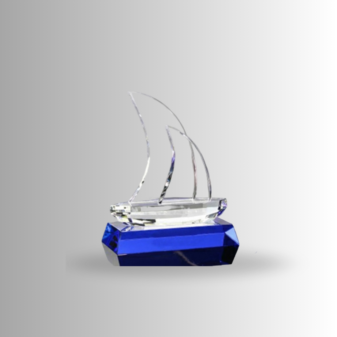 Clear Crystal Trophy with Blue Base