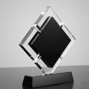 Clear Black Crystal Trophy with Black Base