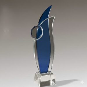 Clear Blue Crystal Trophy with Engraving